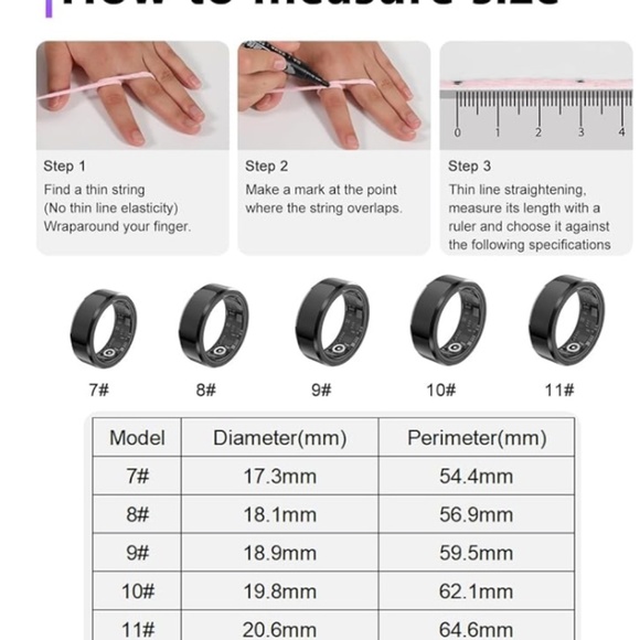 NEW Smart Health Tracker Ring - Silver, Size 7 - Picture 9 of 16